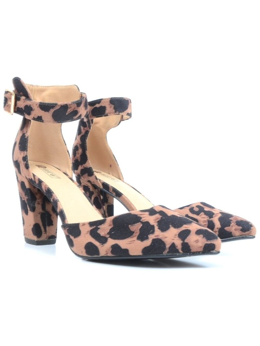 IDIFU Women's 10 Leopard Animal Print Block‎ Heels Anklet Vegan Leather Pumps